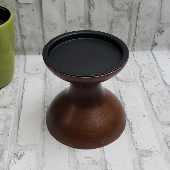 Crate and Barrel Wooden Pillar Candle Curve Holder - Picture 10 of 11